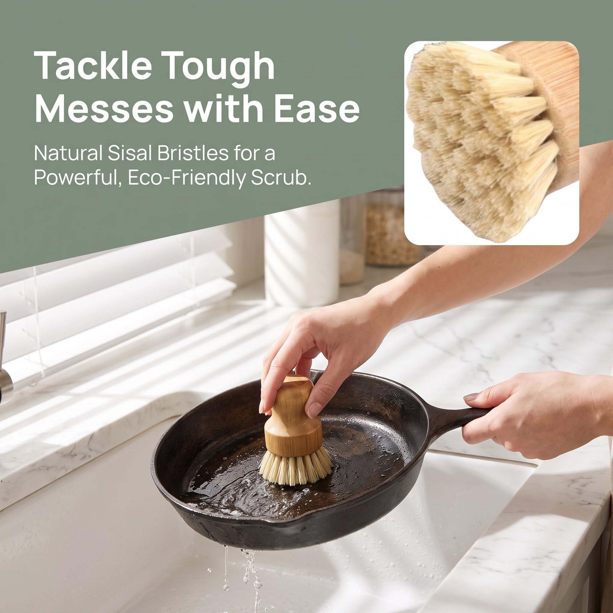 INOOMP Ensemble de 12 brosses à Vaisselle en Bois, Poils en sisal