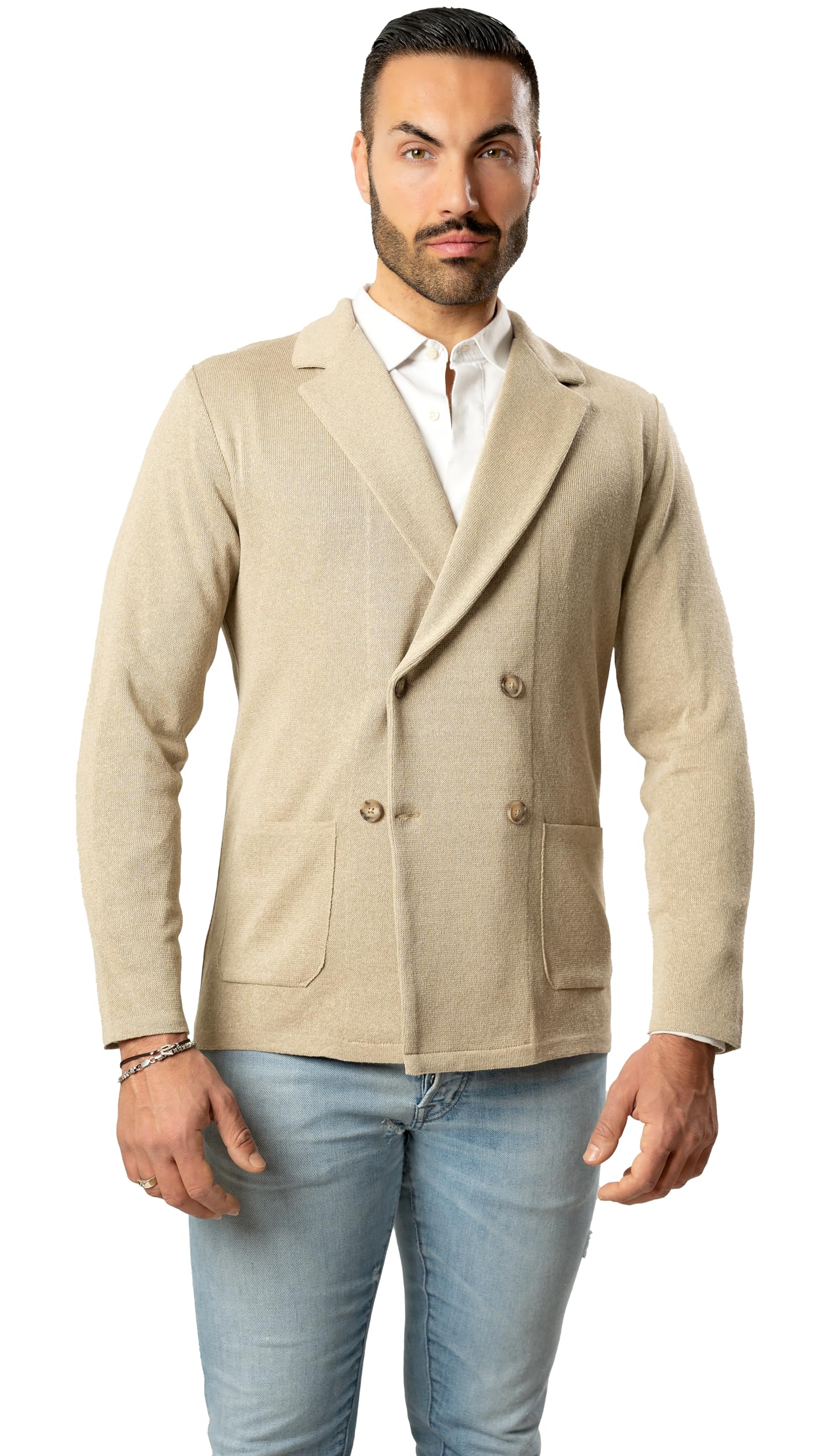 Giacca Doppio Petto da Uomo - Punto di Cucitura Milano - Blaazer Slim Fit in Cotone - Artigianale, Made in Italy - Casual, Classica Sportiva