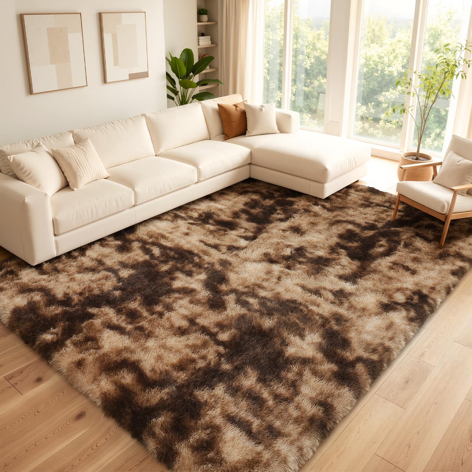 Untimaty Rugs Living Room - 200x300cm Brown Large Rug for Living Room
