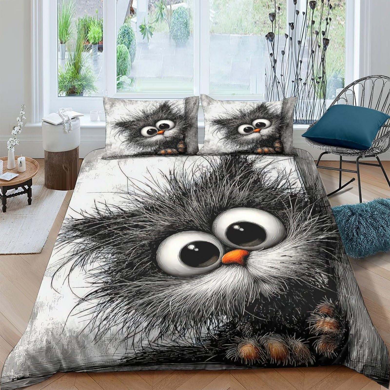 XFKLYNVCJ 3D Printed Cute owl Duvet Cover Polyester Cartoon whimsical style Bedding Cover Quick Drying Hypoallergenic Wrinkle Resistant for All Season Home Bedding King（220x240cm）