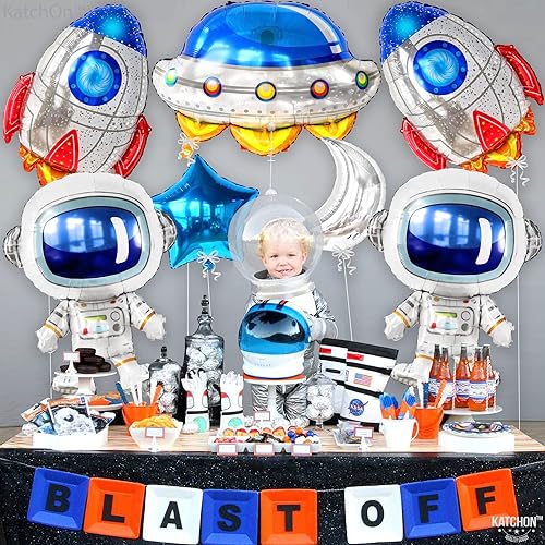 Miniatura 3 de Katchon, Juego de 7 decoraciones de cumpleaños de gran espacio, 37 pulgadas, globos de cohete para decoraciones de fiestas temáticas espaciales,