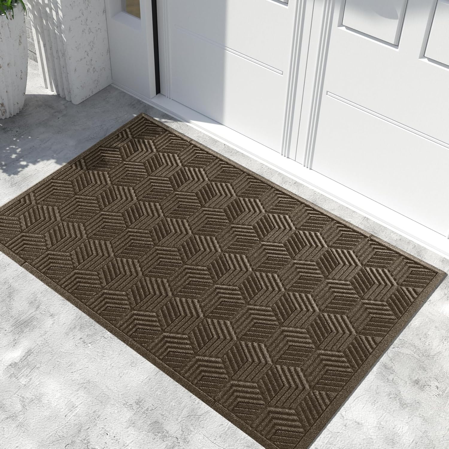Yimobra Extra Large Door Mat 60x36, All-Season Waterproof Outdoor Mats for Front Door Entrance with Drainage Holes, Heavy Duty Non-Slip Doormat for Garage Patio Entryway Indoor, Beige Brown