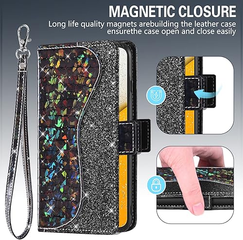 Miniatura 5 de Asuwish Funda de teléfono para Samsung Galaxy A03 Core con protector de pantalla y tarjetero con tapa para tarjetas de crédito, con purpurina