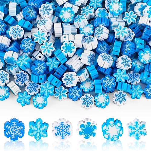 Snowflake Polymer Clay Beads, 300pcs Winter Snow Clay Beads for