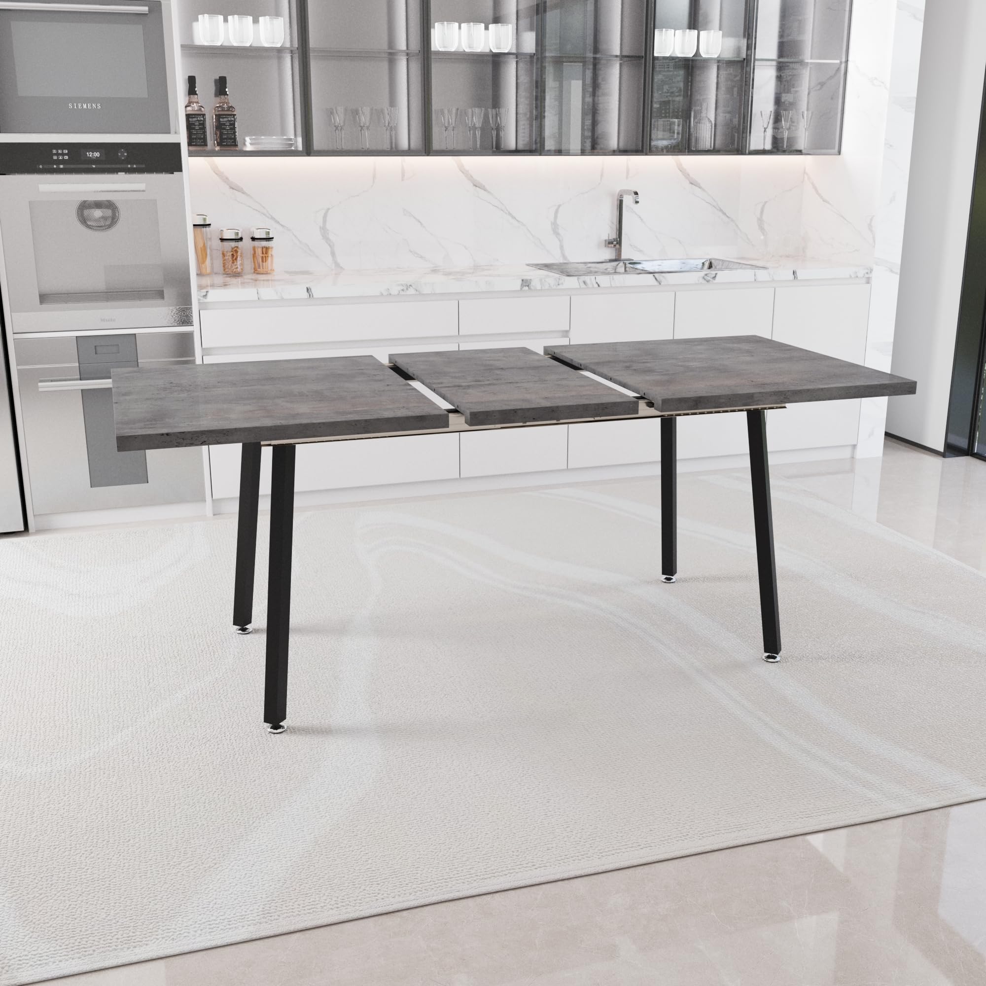 Extendable Dining Table for 4-6, 55"-71" Modern Expandable Rectangle Dinner Kitchen Table, Modern Marble Dining Table for Kitchen, Comedor (Gray)