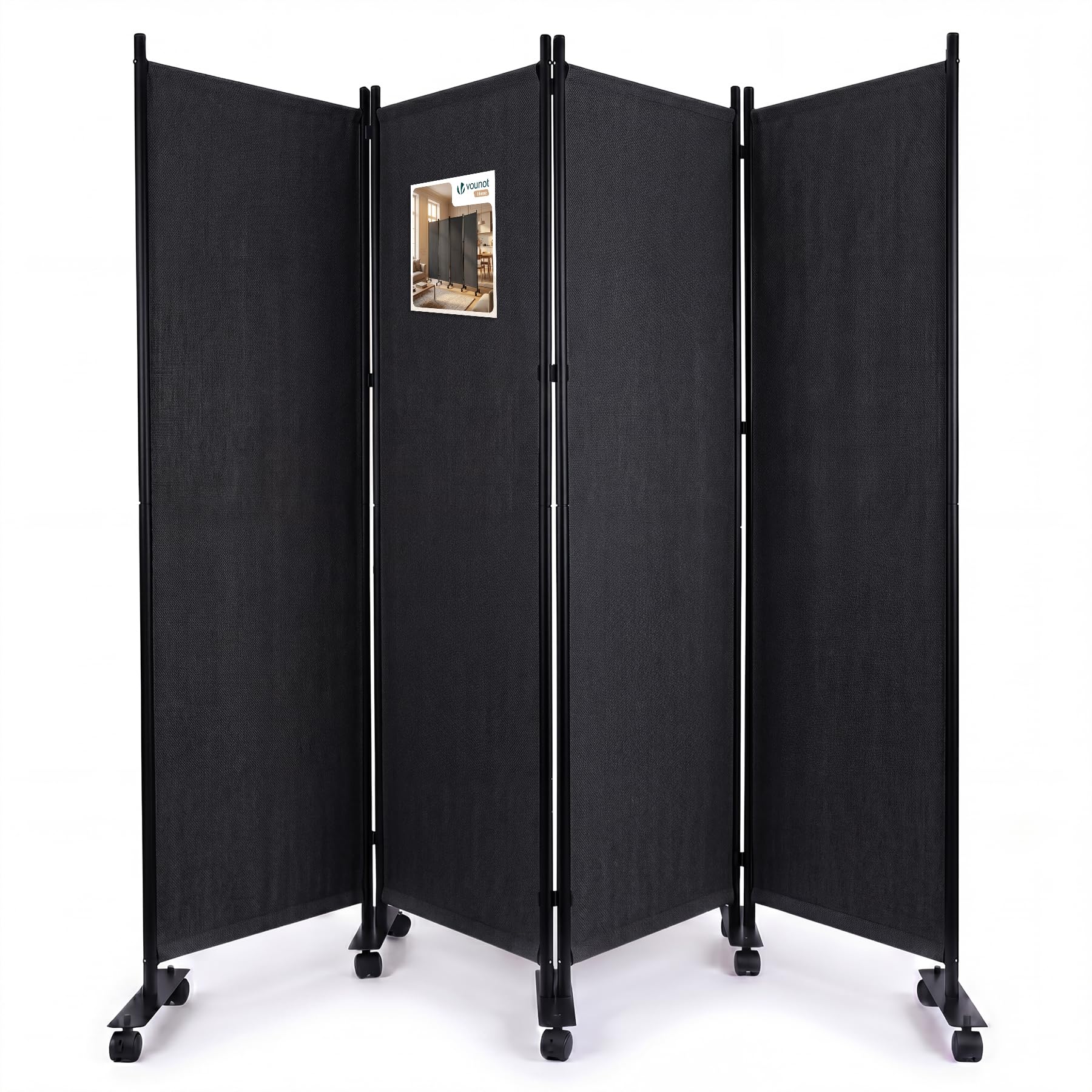 vounot® Paravent Séparateur de Pièce 4 Panneaux avec roulettes Cloison de Séparation Autoportant Pliable Brise Vue pour Plus d’Intimité Salon Chambre Bureau 228 x 30 x 171 cm Anthracite