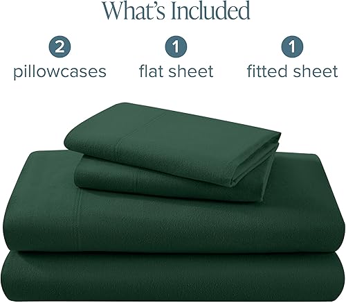Miniatura 9 de Bare Home Juego de sábanas de franela 100 algodón terciopelo suave y pesado franela de doble cepillado bolsillo profundo Queen verde bosque