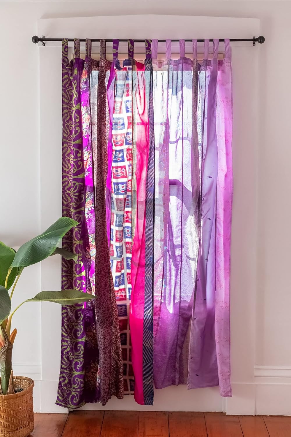 Rajbhoomi Sari Colorful Curtains Light-Filtering – Boho Curtains, Bed Canopy Panel, Tapestry or Window Treatment Purple Color (84 X 43 Inches)
