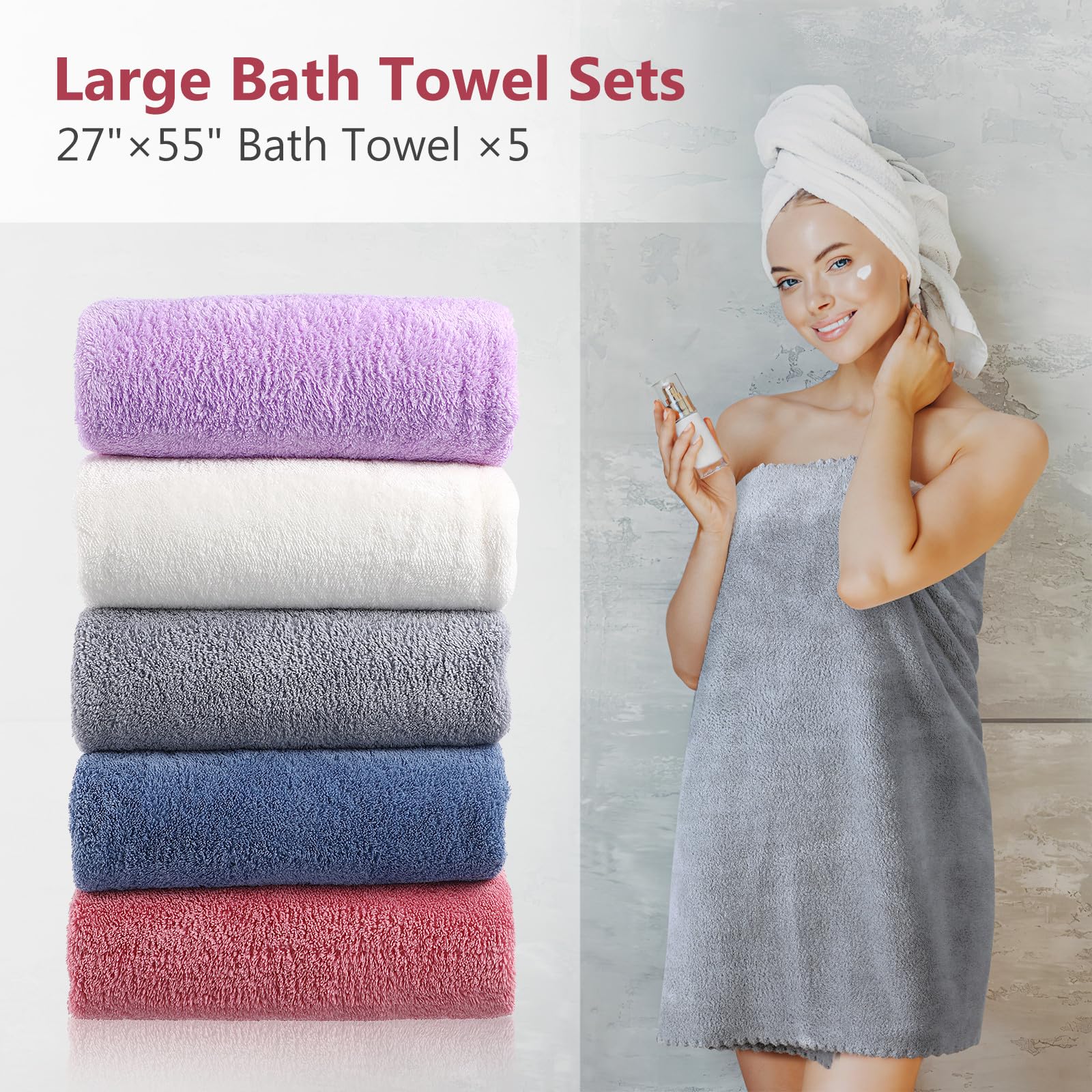 Juego de Toallas de Baño de Microfibra 5 Piezas, Suaves y Absorbentes, Tamaño Grande para SPA y Viaje, Material Poliéster y Nylon
