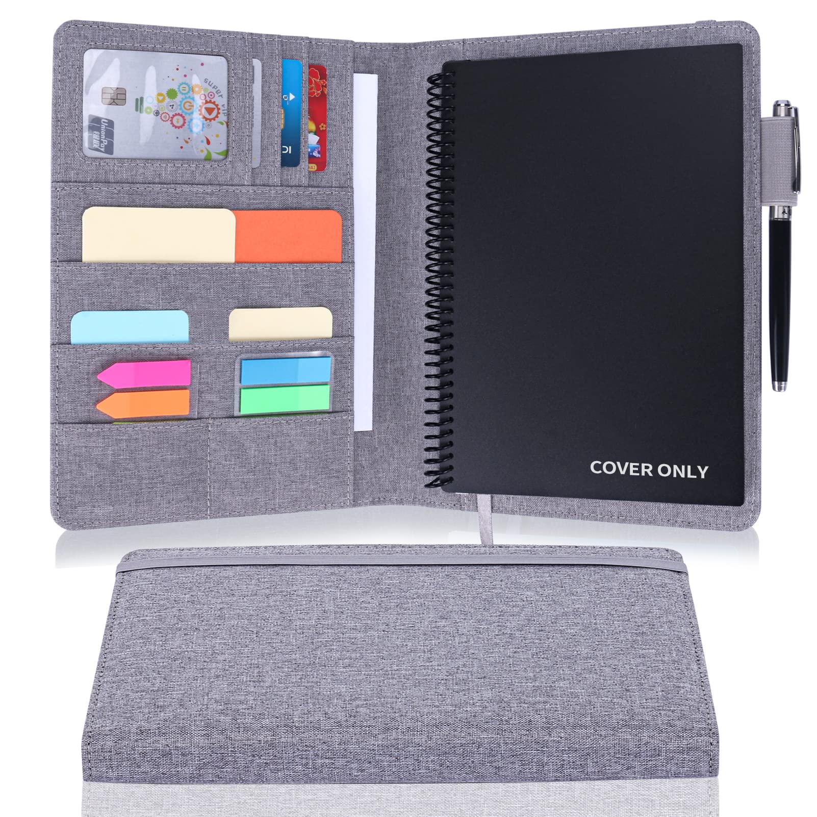 Ditiord Folio Cover For Rocketbook, Portfolio Organizer, Waterproof Fabric, Multifunctional Organizer with Pen Loop, Business Card Holder, fits A5 Size Notebook, 8.8" x 6" inch, (Gray)