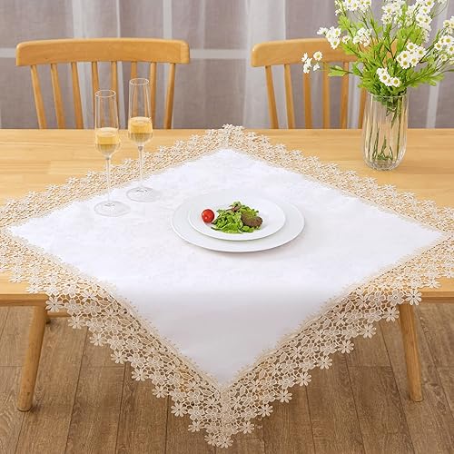Mantel cuadrado de encaje beige de alta calidad, impermeable, a prueba de aceite, a prueba de derrames, antiencogimiento, suave, resistente a las