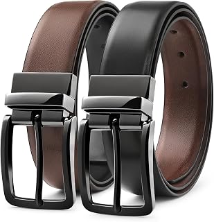 Milorde Men's Reversible Genuine Leather Belt - Handmade 100% Cowhide, Black/Brown Dual-Side for Dress, Business & Casual