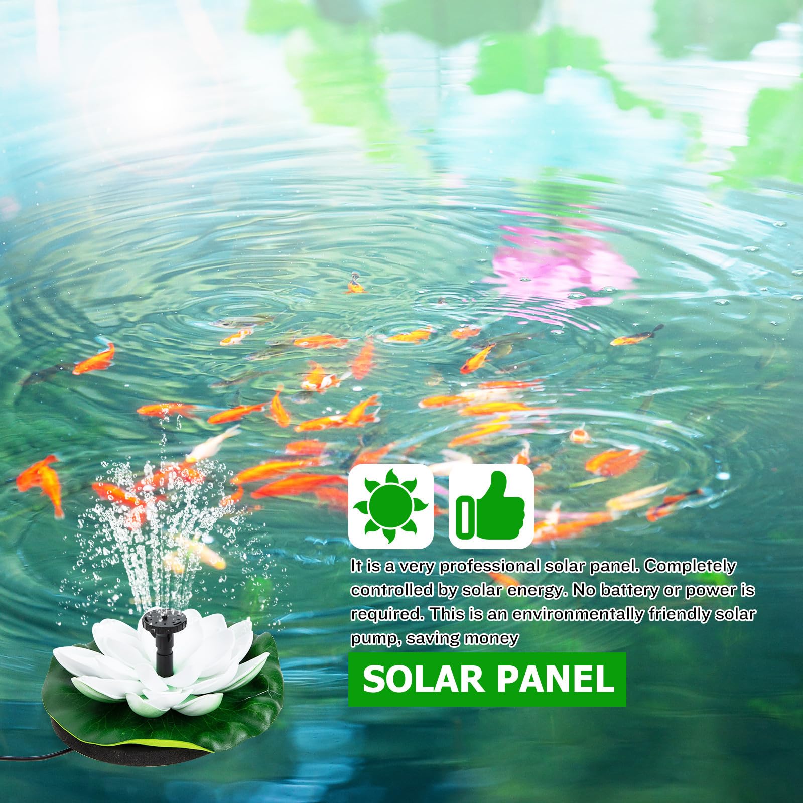 Fuente Solar de Loto Flotante para Jardín, Piscina y Estanque