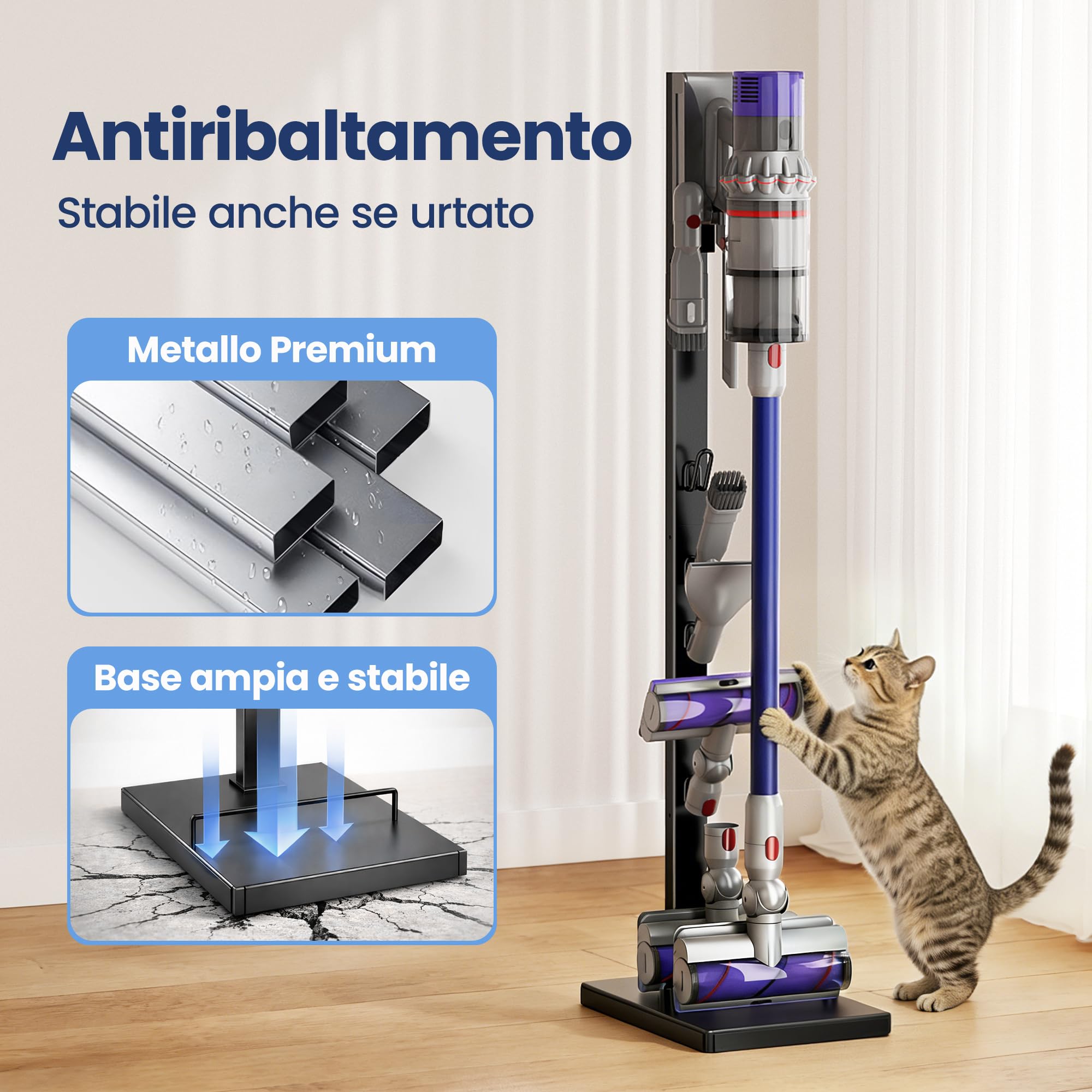 pickpiff Supporto per Aspirapolvere Dyson – Compatibile con V15, V12, V11, V10, V8, V7, V6 – Stazione Autoportante con Porta Accessori – Salvaspazio e Senza Foratura