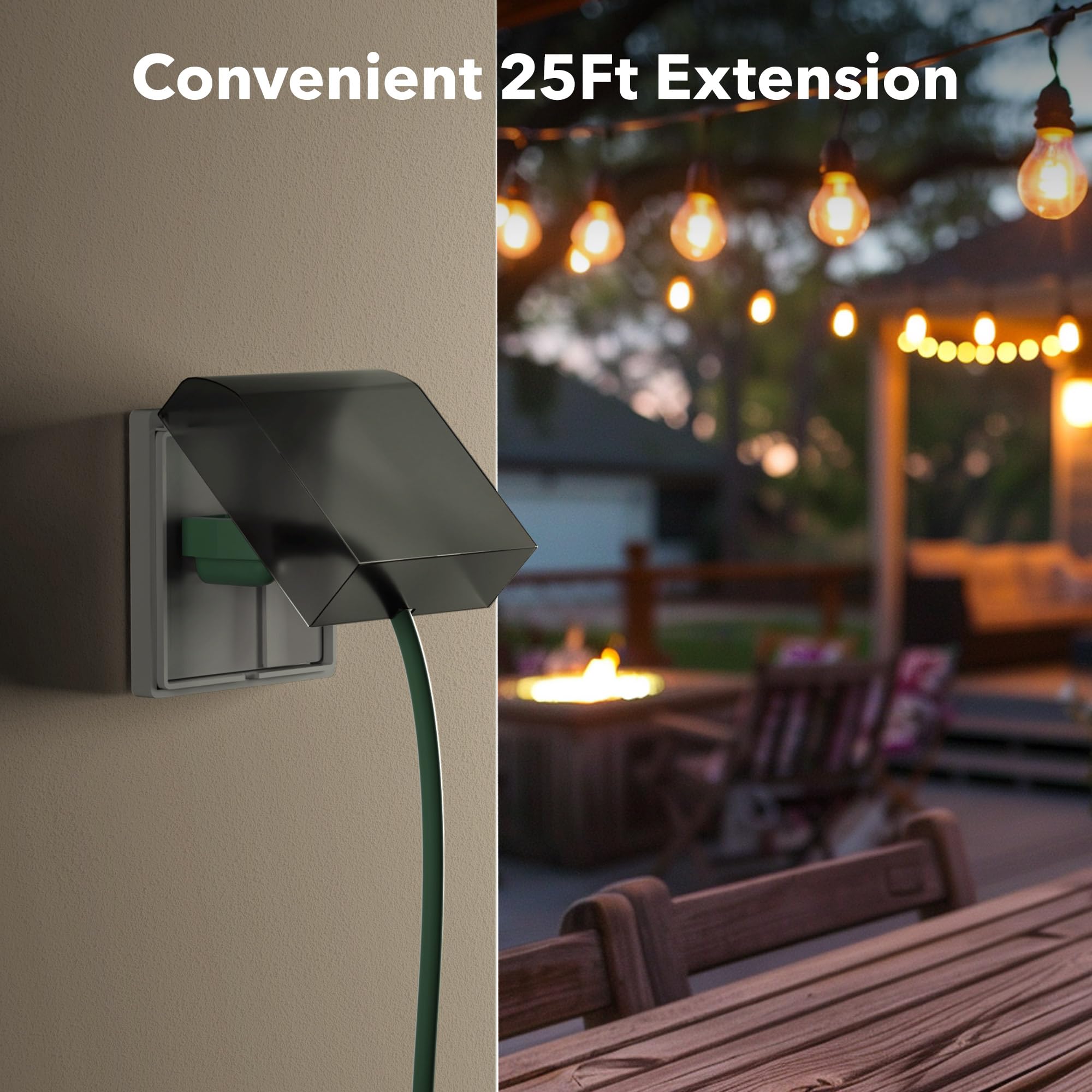 BN-LINK Cavo di prolunga per esterni da 25 piedi con 3 prese, confezione da 2, 16/3 SJTW, 13 Ampere, resistente alle intemperie, per giardino e decorazioni, connessione a terra, certificazione ETL
