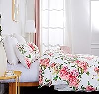 Vista 5 de DaDa Bedding - Juego de funda de edredón con diseño floral de rosas románticas, precioso jardín de primavera rosa con fundas de almohada, flores