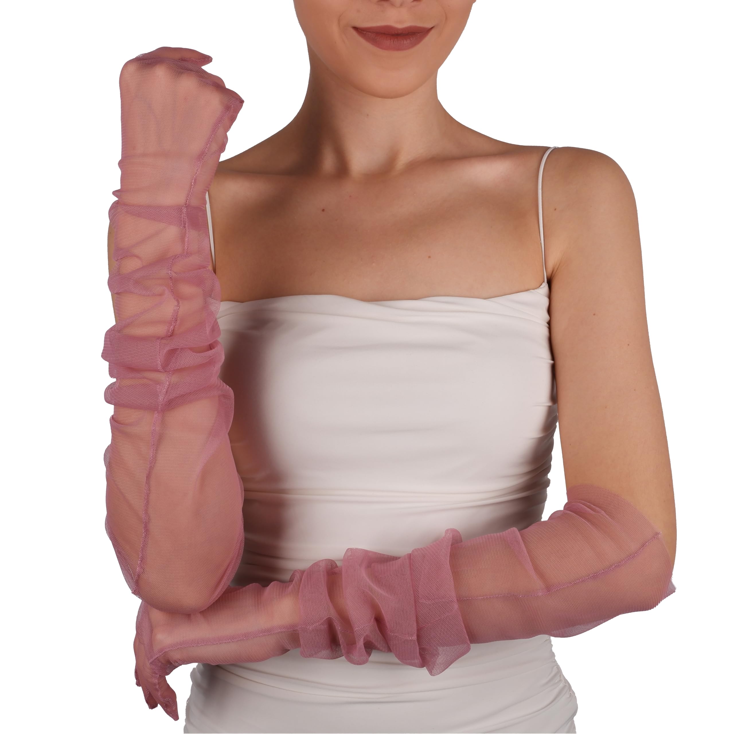 Braut-Hochzeitshandschuhe – durchsichtige lange Handschuhe für Frauen und Mädchen für Geburtstags,, Abschlussball, Henna-Abende | Ellenbogenlange Tüllhandschuhe – Getrocknete Rose