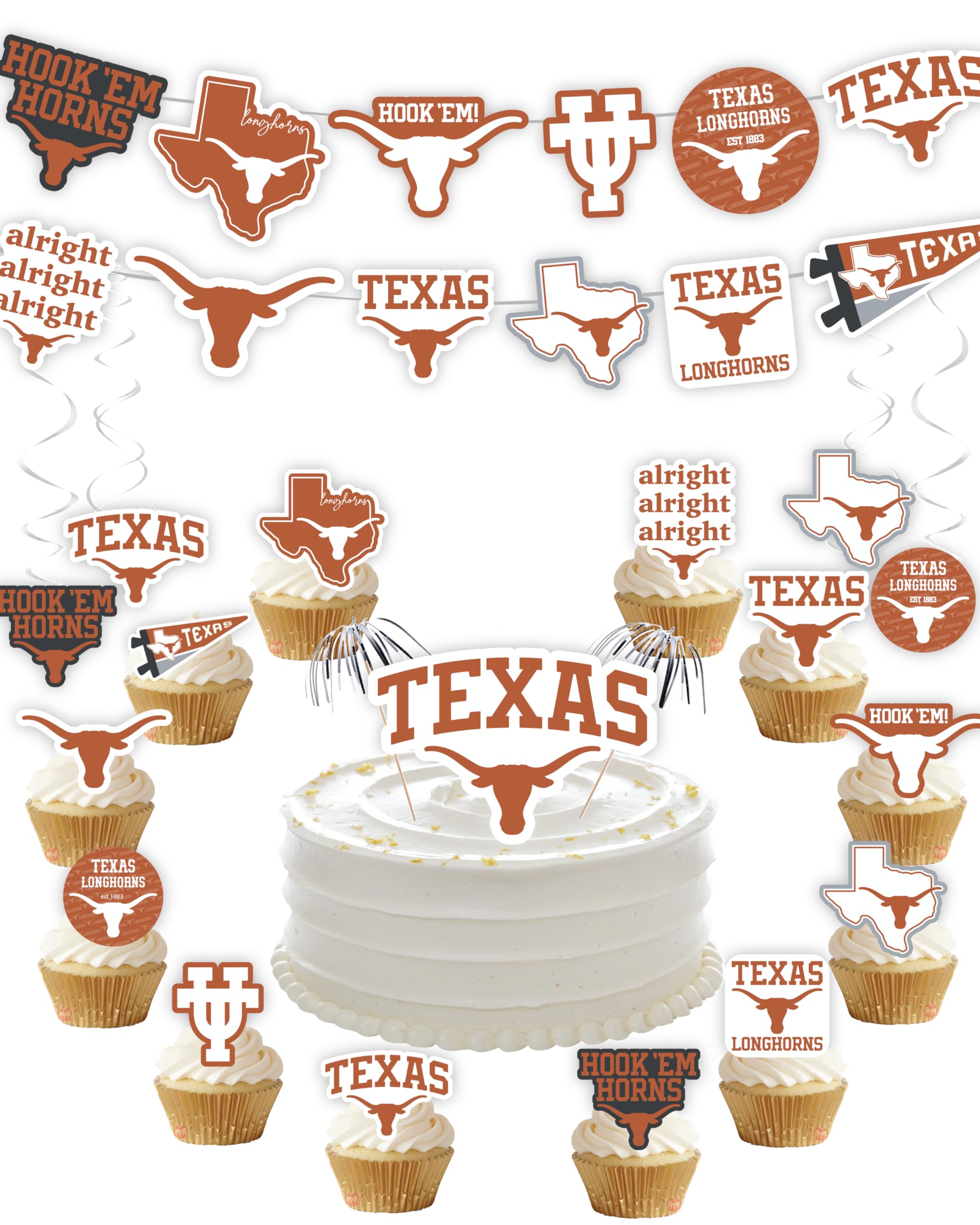 University of Texas Party Supplies for Football, Birthday Gift, Graduation Party Banner and Cake Toppers (42 Pieces) (Texas Longhorns)