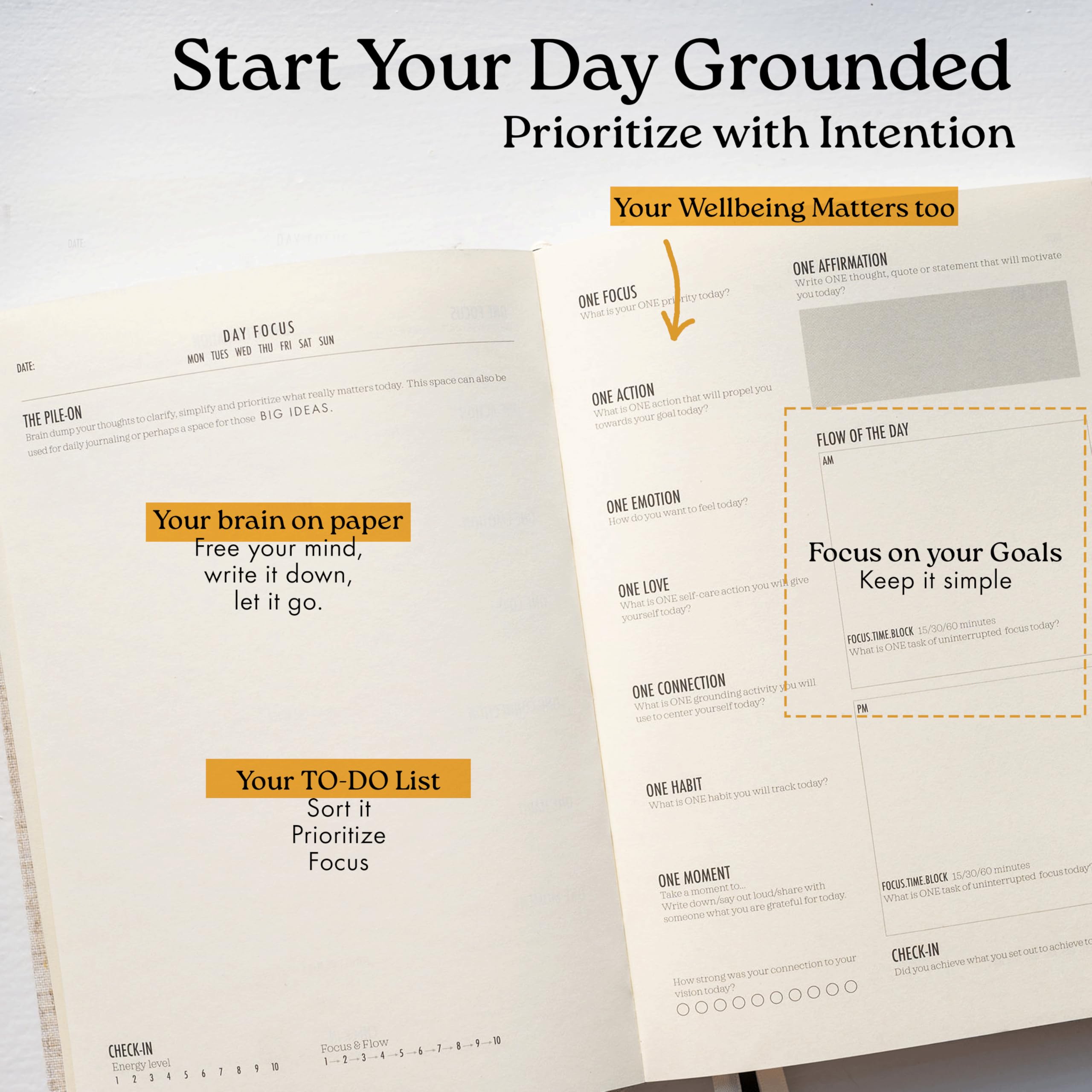 ONE FOCUS Planner: agenda giornaliera senza data di 90 giorni per ADHD e produttività, impostazione degli obiettivi, sollievo dall'ansia, esercizi di consapevolezza e monitoraggio delle abitudini per
