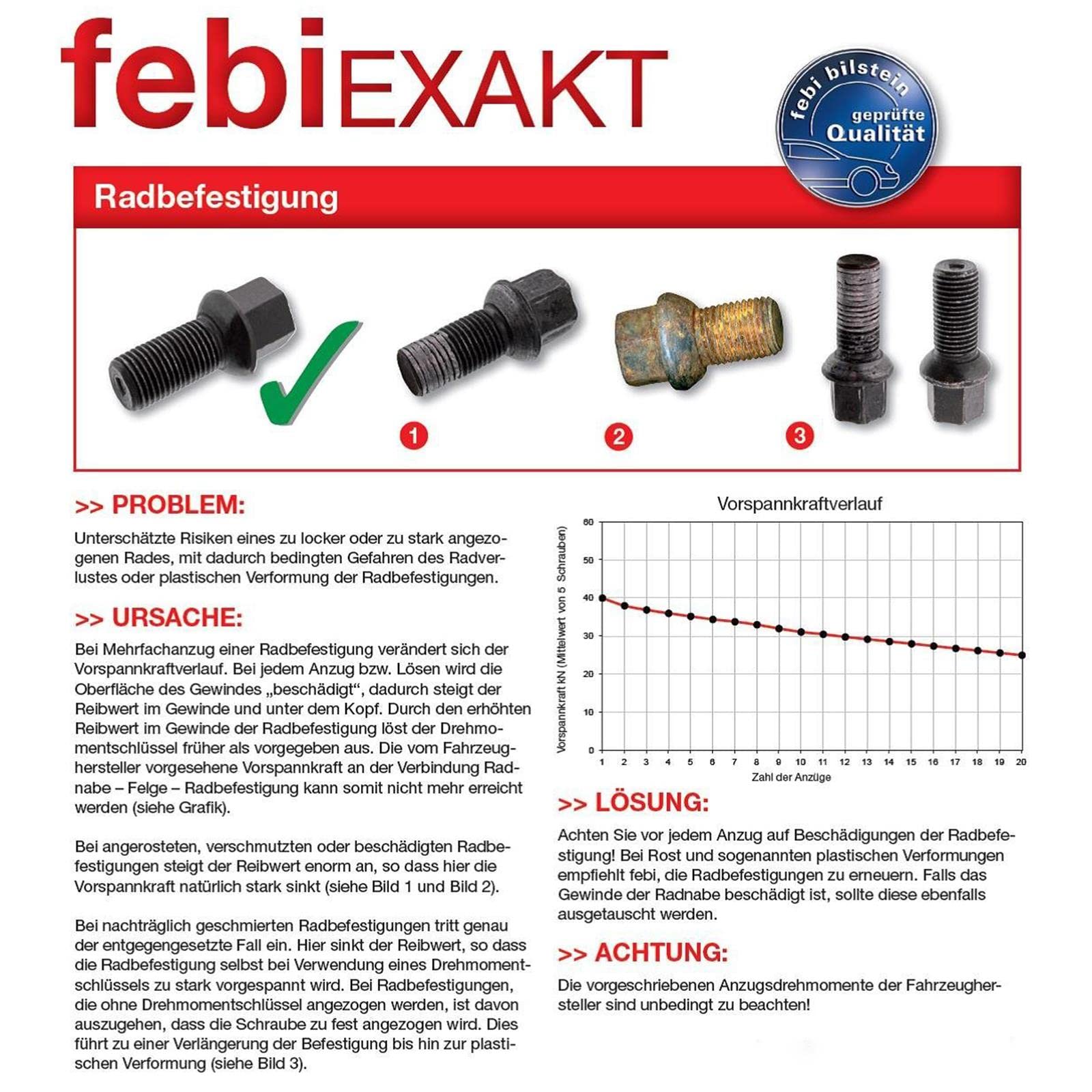 20x Febi Radschraube Kugelbund außen-Tx Alufelgen | 20x 29196 passend für W221 W222