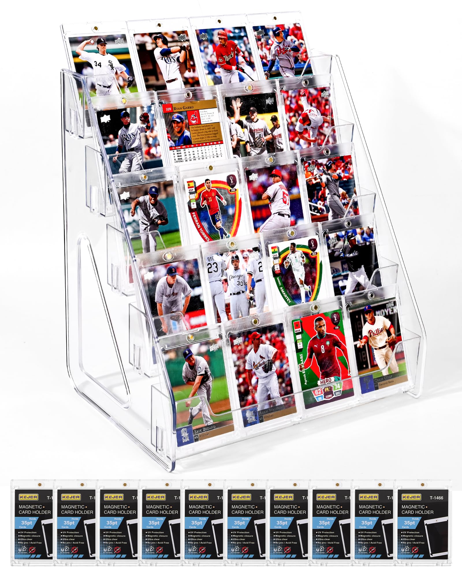 Espositore per carte collezionabili a 5 livelli con 10 porta carte magnetiche, espositore per carte sportive graduate per baseball e basket, ideale per collezionare carte PSA e BGS ed