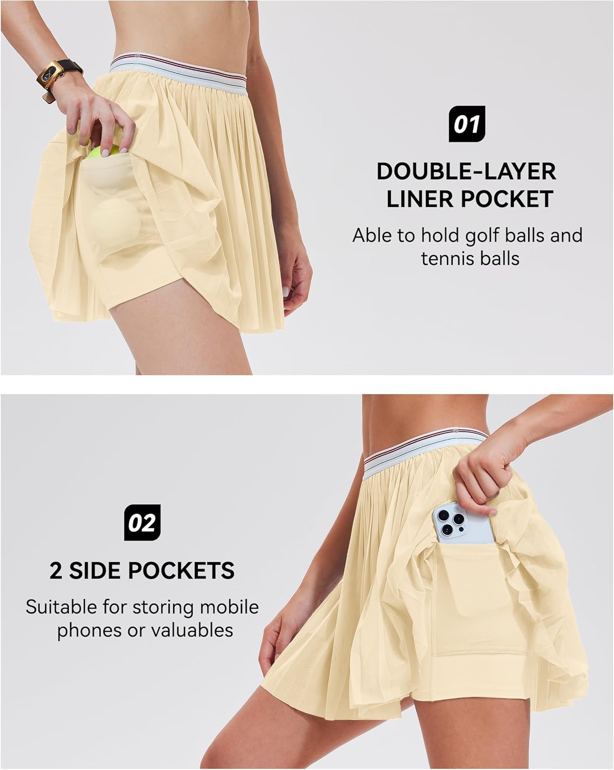 Mudere Tennis Skirt Set for Women Two Piece Golf Outfits High Waisted Pleated Athletic Skirt Outfits with Pockets - Image 4