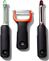 OXO Good Grips 3-Piece Peeler Set: Julienne, Serrated & Straight Blades for Easy Prep - Beet, Fennel, Yam