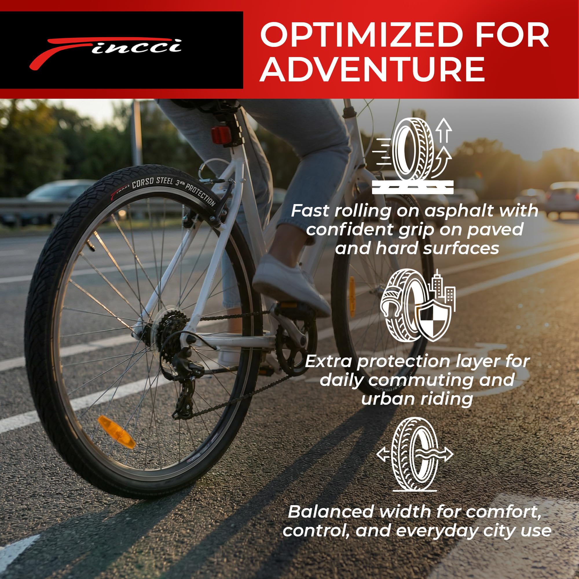 Fincci Pneu 26x1.95 50-559 Pliable avec Protection Anti-Crevaison 3mm | Pneu Velo 50-559 26x1.90 avec 27 TPI et Pression Maximale 50 PSI pour une Protection Renforcée - Lot de 2