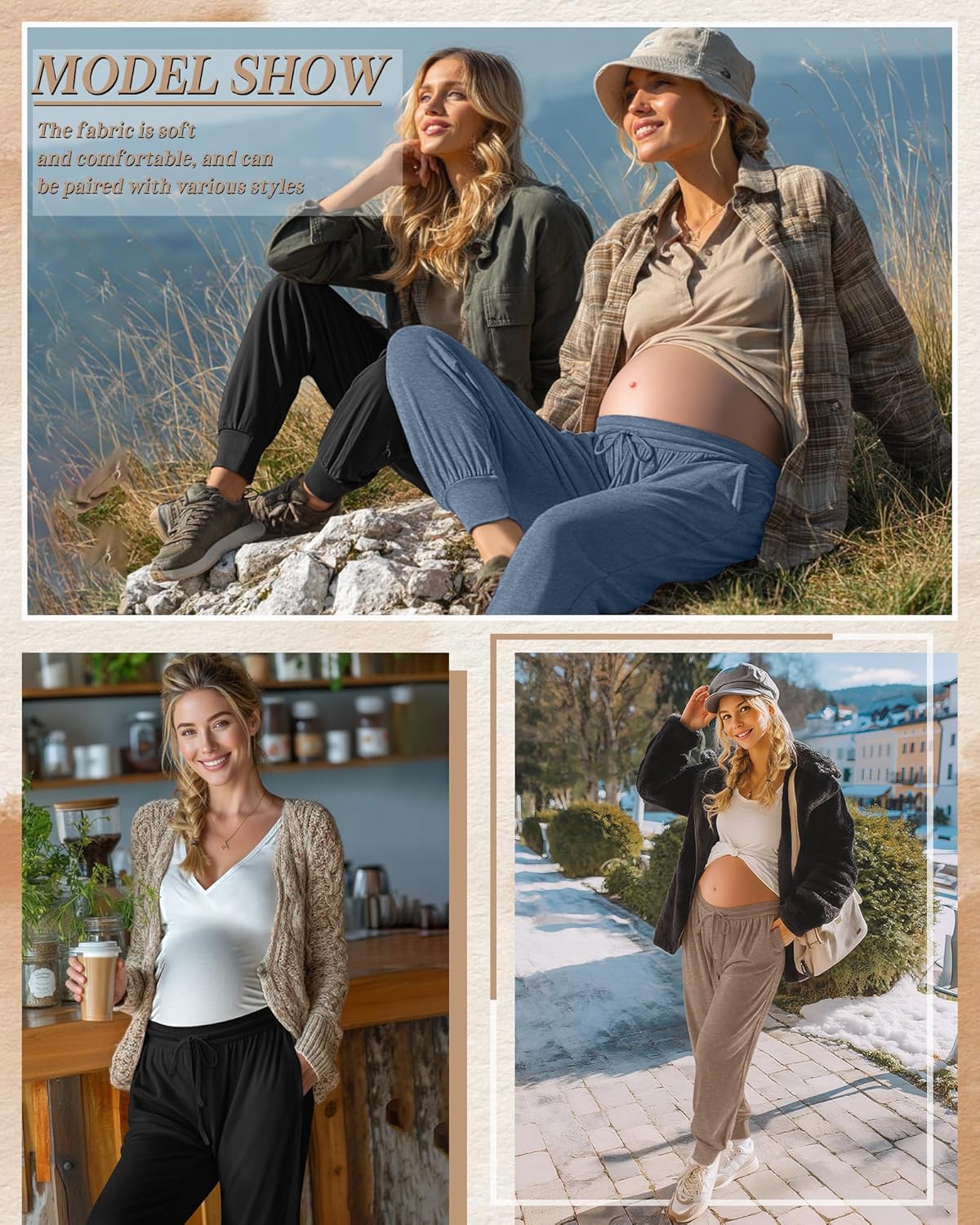 3 Pack Women's Lounge Maternity Pants, Casual Joggers Underbelly Pregnancy Sweatpants with Drawstring and Pockets - Image 4