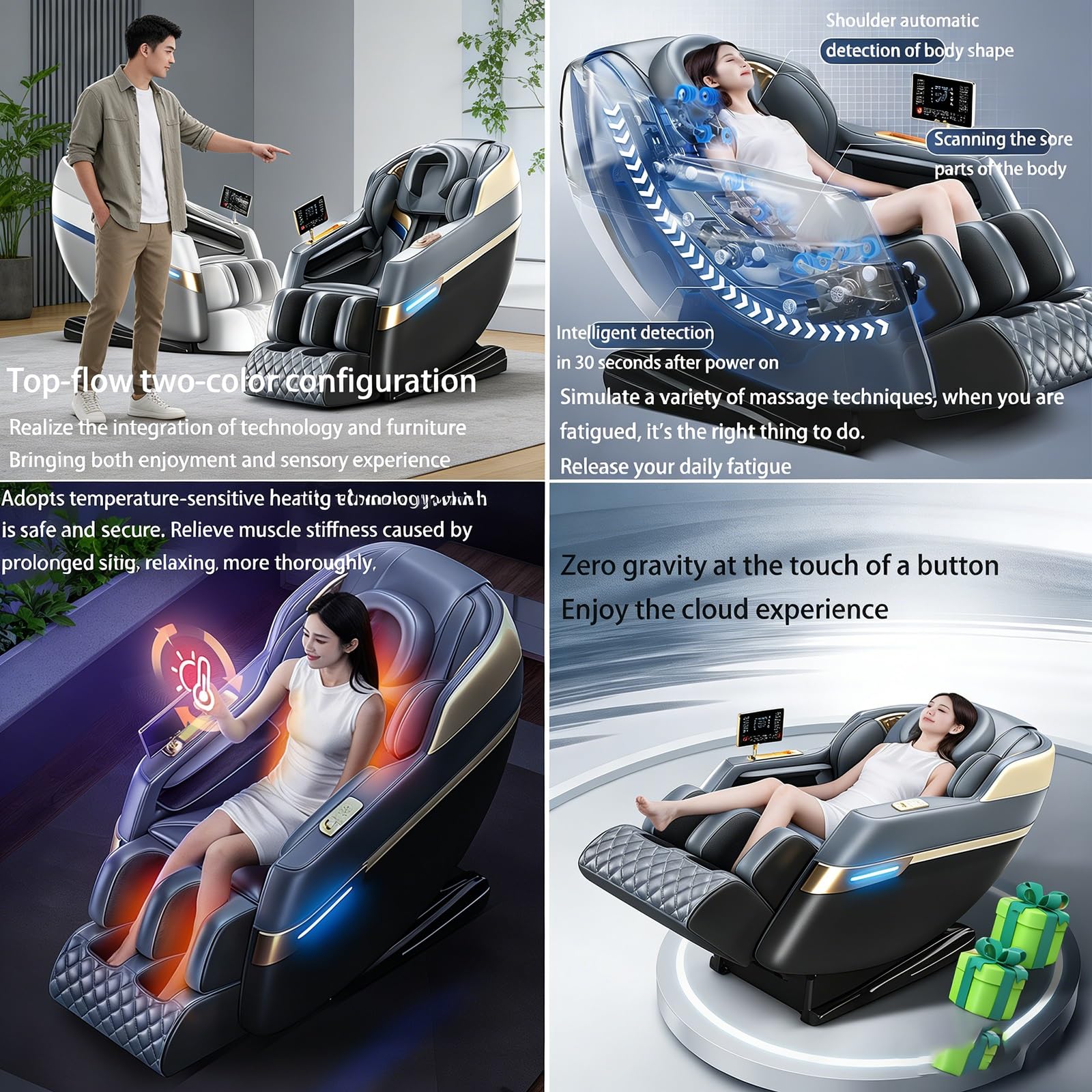 Sedia Da Massaggio 4D, massaggio Alla Schiena Reclinabile SL Dual Orbit Bluetooth Musica Funzione Di Massaggio Del Piede(Noir)