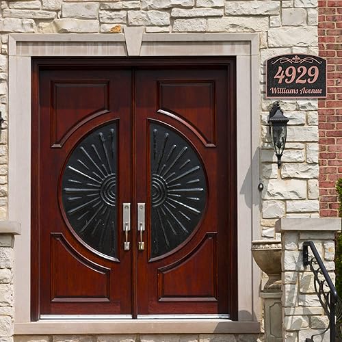 Miniatura 10 de Placa de dirección vintage personalizada, hecha a mano de imitación de metal y nombre de calle, letrero de número de casa montado en la pared