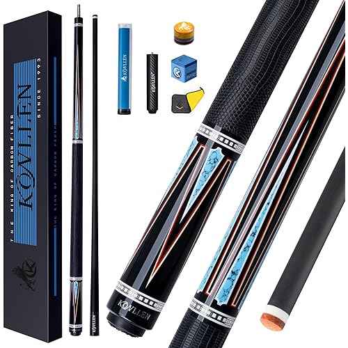 KONLLEN Carbon Fiber Pool Cue Stick 58-inch Professional Pool Sticks for Adults Full Carbon Technology Low Deflection Pool Cue Billiard Cues with 12.5mm Tip (Easy to Control, Pro Taper, Ultra-Smooth)