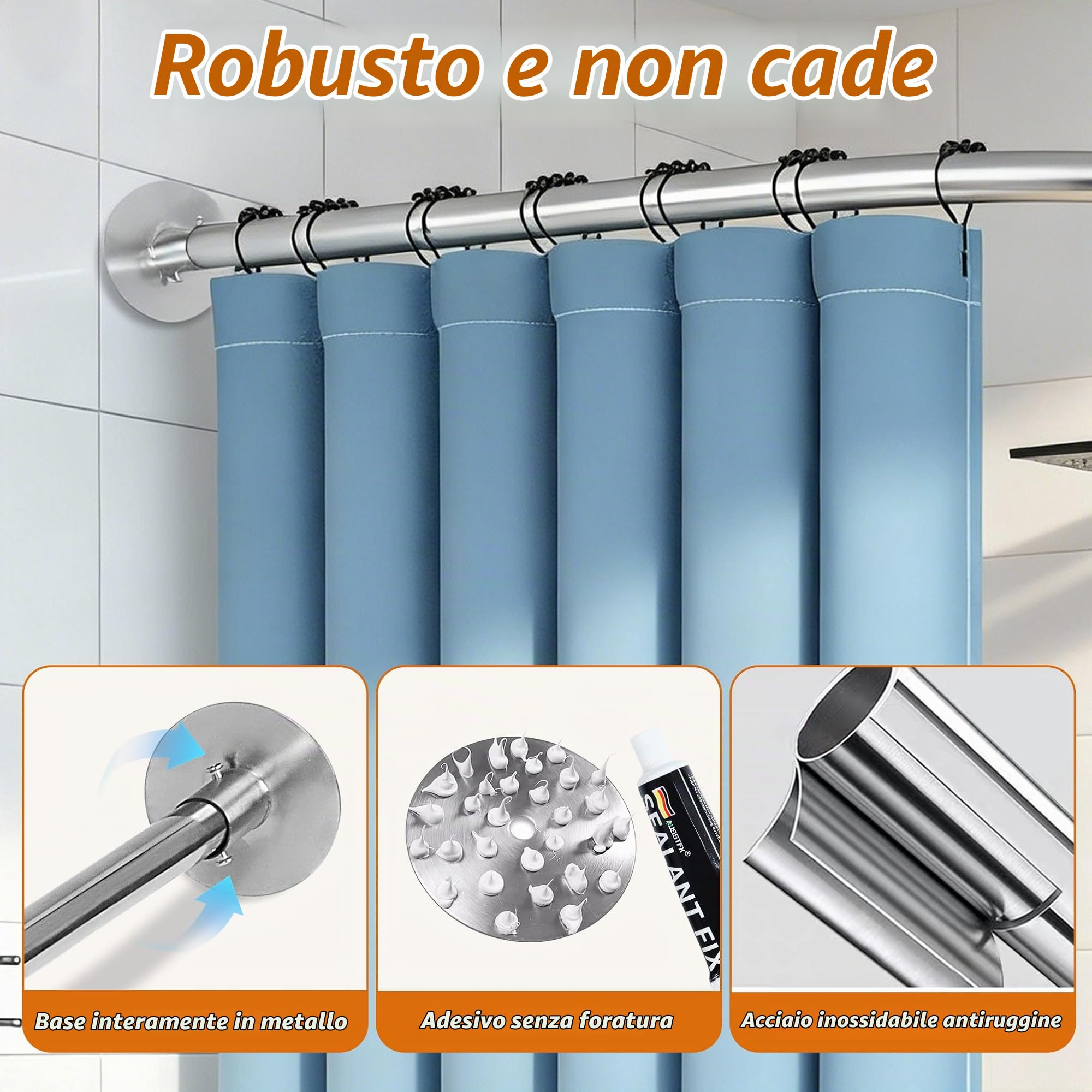ZAIONE Binario per tenda da doccia a forma di U: regolabile 90-130 x 100 x 90-130 cm a forma di U / L curvo argento asta per tenda senza trapano