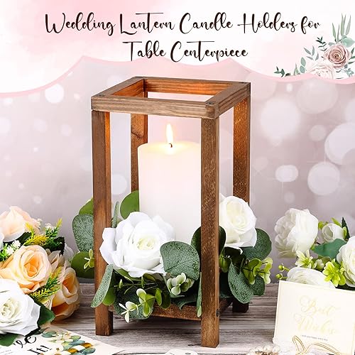 Miniatura 4 de Geelin 10 faroles de madera para bodas, centro de mesa, farol de velas, candelabros de madera, decorativo para boda, fiesta, mesa, decoración de San