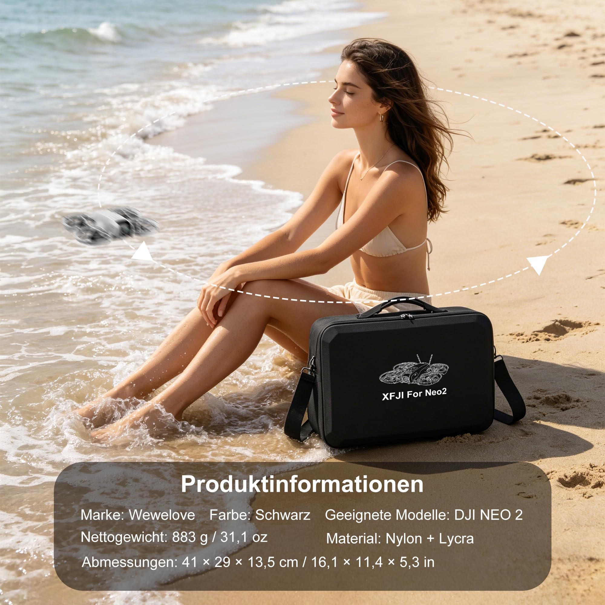 Drohnen Tasche Case für DJI NEO 2 Motion Combo, PU Leder Harte Tragetasche für DJI NEO 2, Wasserdicht, Tragbar, Schultertasche für Drohne Schwarz, RC 2 Fernbedienung, Akku und Zubehör