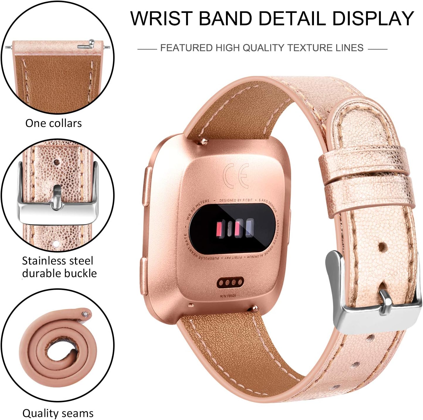 VANCLE Leather Band Compatible with Fitbit Versa Bands, Fitbit Versa Lite/Versa 2 Leather Bands and Fitbit Versa SE Accessories Bands for Women Men