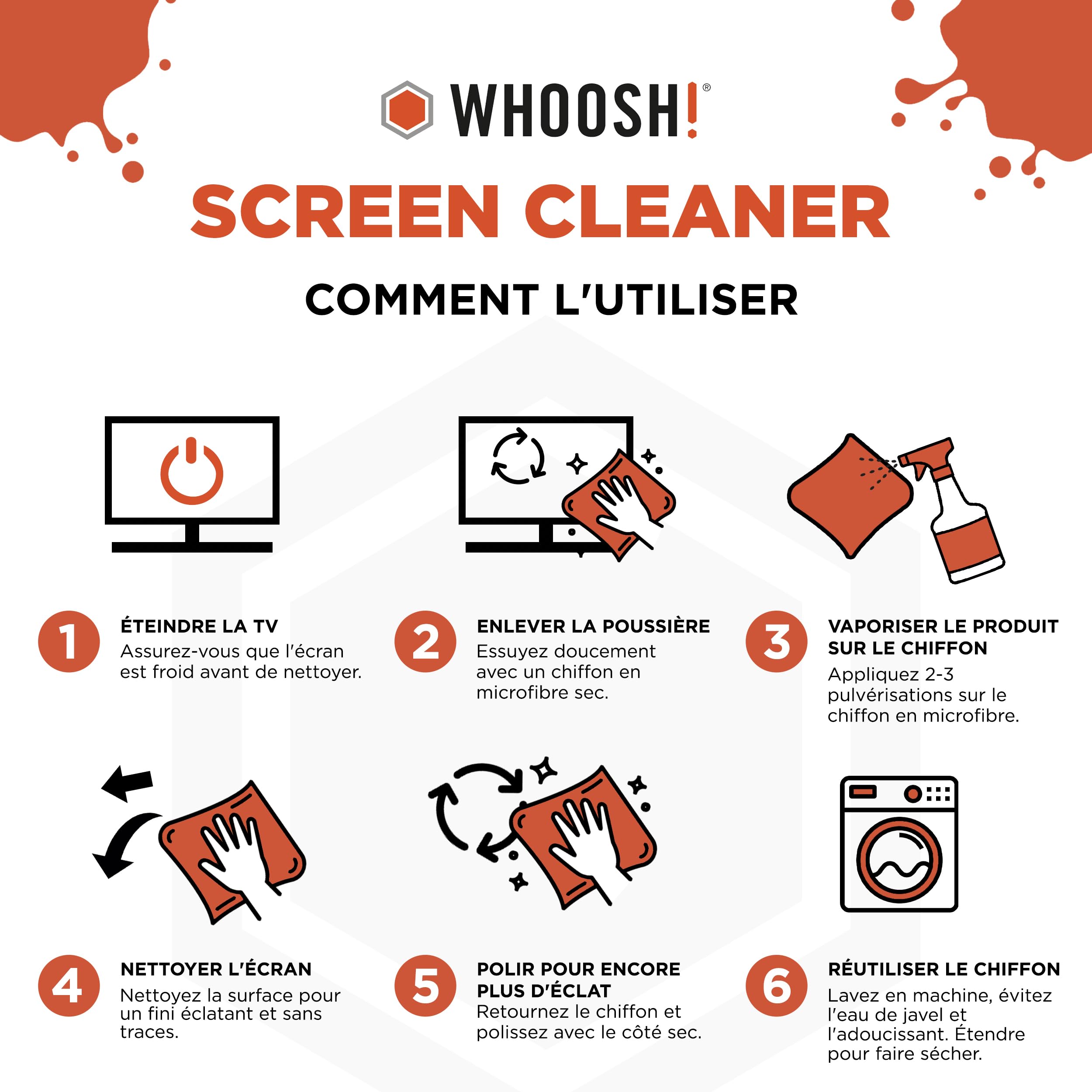 WHOOSH! Nettoyant d’écran OLED Pro - 500 ML avec Chiffon en Microfibre pour téléviseurs, écrans LCD et LED - sans Traces, sûr et Non Toxique - Idéal pour Une Utilisation à la Maison ou au Bureau
