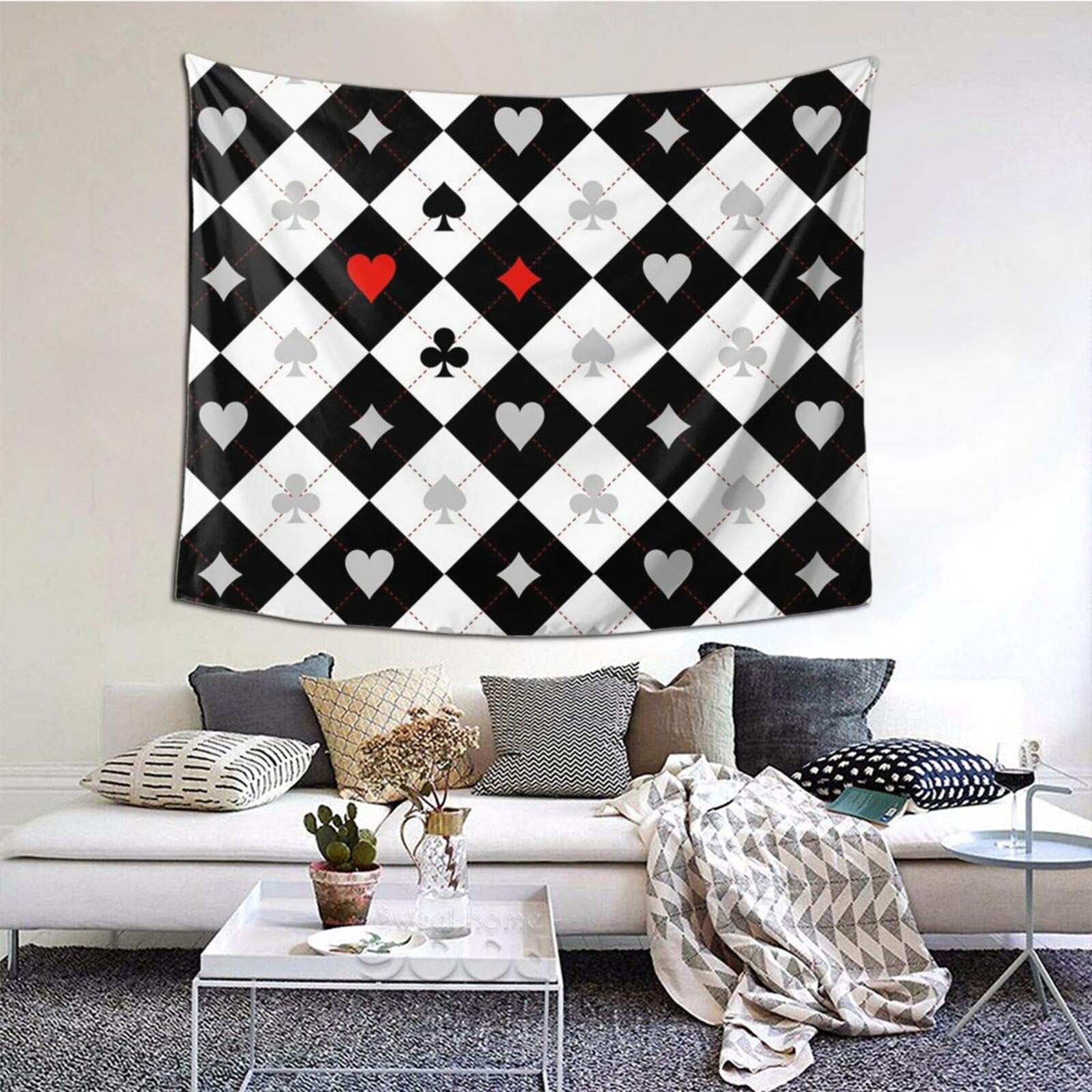Amazon.co.jp: 格子柄 菱形 幾何学柄 タペストリー 壁掛けタペストリー