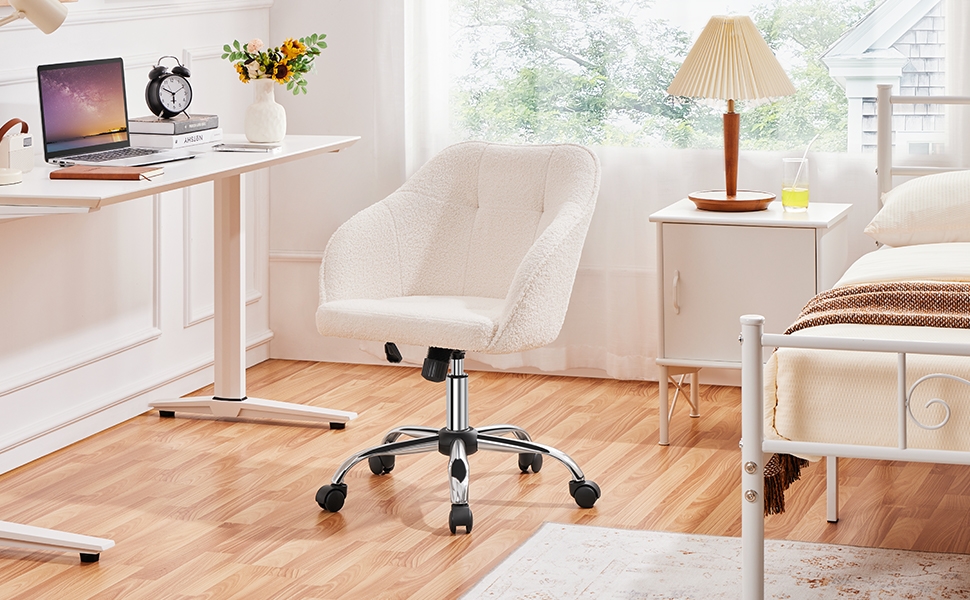 Amazon.com: Yaheetech Boucle Desk Vanity Chair with Back Comfy