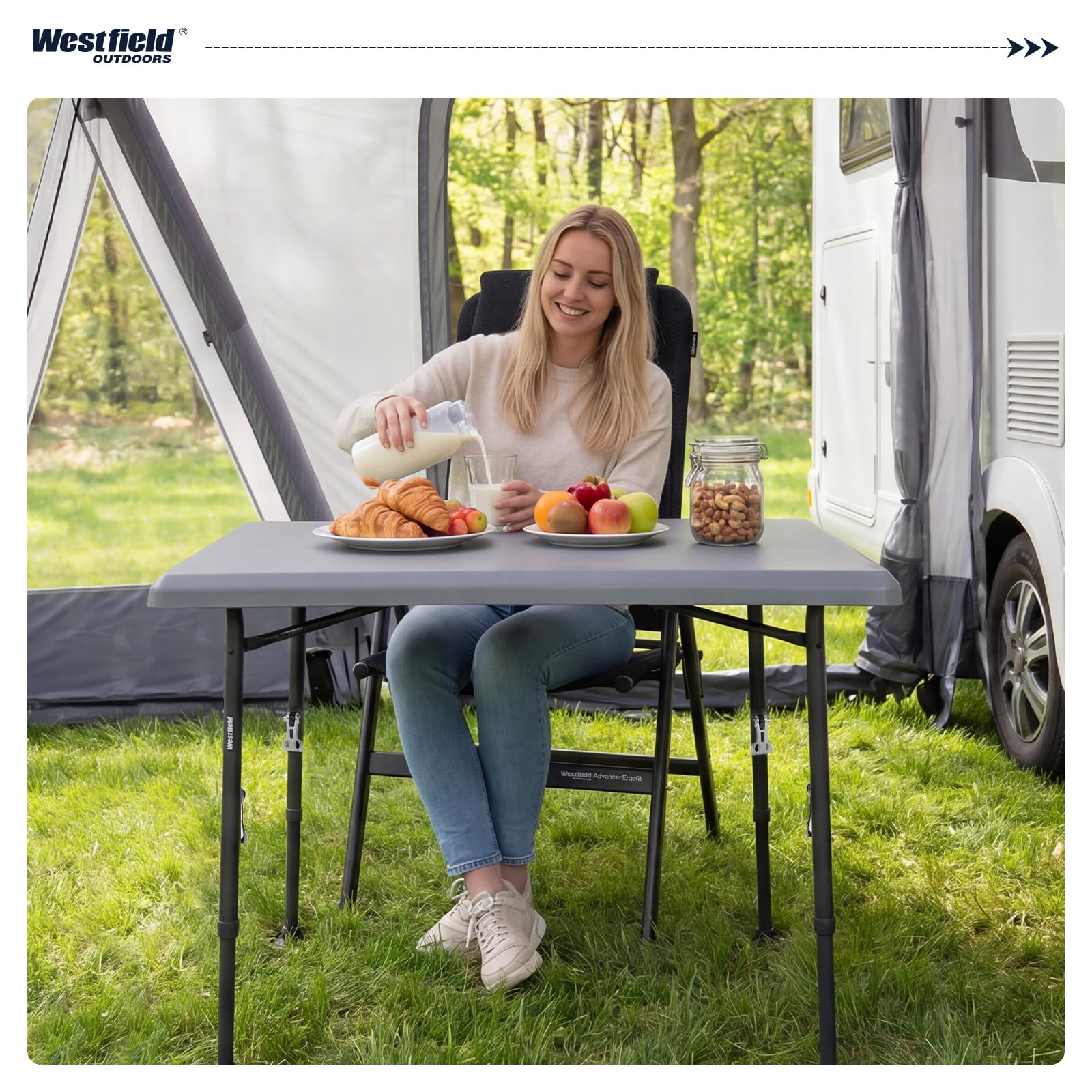 Westfield Outdoors Resino, Campingtisch klappbar Höhenverstellbar Klapptisch 100x68cm für 4-6 Personen, Robuste ABS-Tischplatte, Wasserdicht & stabil, für Camping, Garten, Picknick, Grau