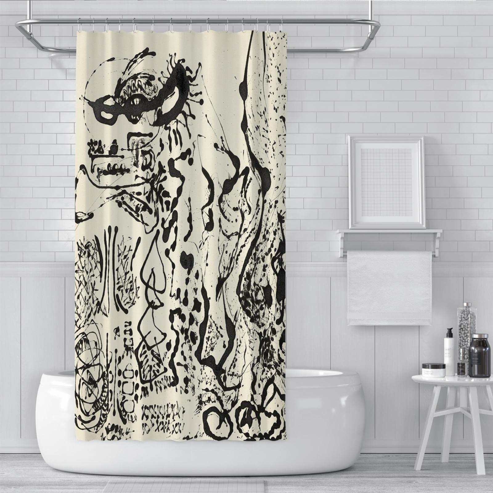 tende doccia bianca nera Pittura a inchiostro estetiche decorative per bagno tende doccia in tessuto impermeabile con ganci 200x180 cm