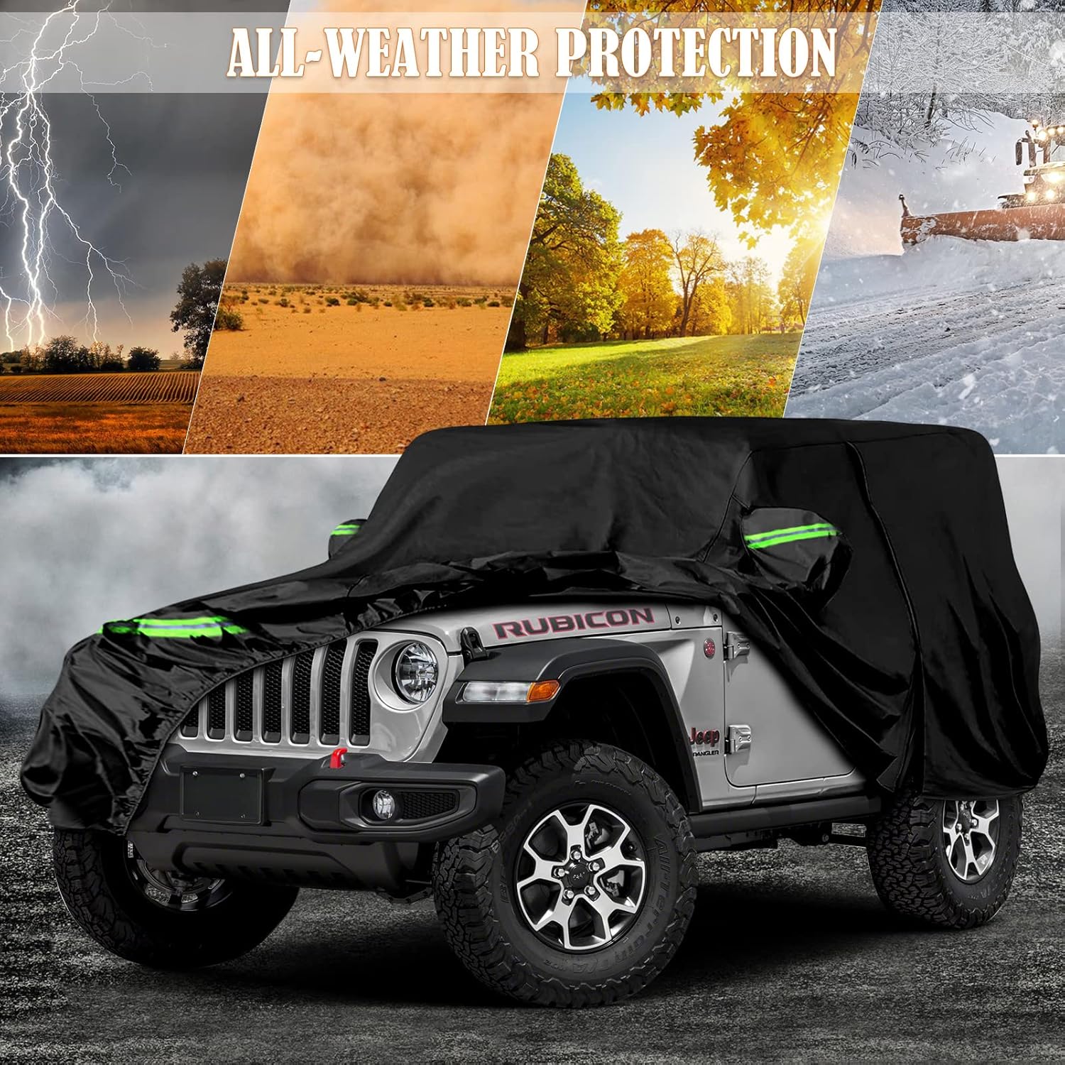 Waterproof Car Cover Replace for 2007-2024 Jeep Wrangler 2 Doors, 6 Layers All Weather Custom-fit Car Cover with Zipper Door & Windproof Bands for Snow Rain Dust Protection (2007-2024, 2 Door)