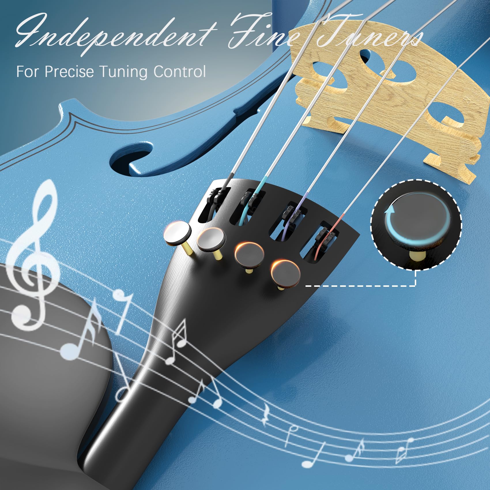 Kit violino 4/4 per principianti, violino full size per adulti, studenti, violino completo di dimensioni standard con custodia portatile, archetto, colofonia, finitura blu cielo