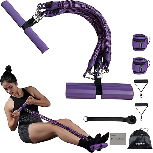 Rebomer - Banda de resistencia a pedales, banda de ejercicio para el hogar, para entrenamiento, 4 tubos elásticos para hombres y mujeres, cuerda de