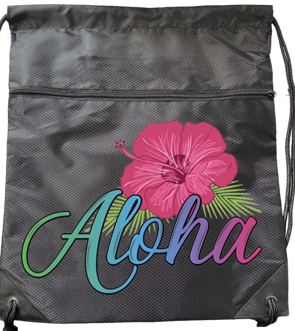 Aloha - Pañal de hombro grande con cuerda para playa, gimnasio, Hawaii, viajes, piscina, durante la noche, bolsa de comestibles con 1 calcomanía Aloha, Negro -, Grande, Dibujar cadena 4