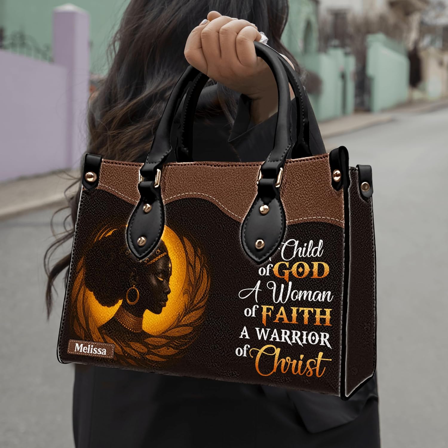 Personalized Leather Handbag for Black Women, Custom African Purse Bag Set, Birthday Christmas Gifts for Mom - Image 2