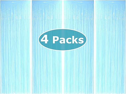 Miniatura 4 de Allgala 4PK 3.3 x 9.8 pies (3.3 x 9.8 ft) cortinas de fondo de fotos de fiesta de oropel metálico para decoración de puerta con flecos, azul