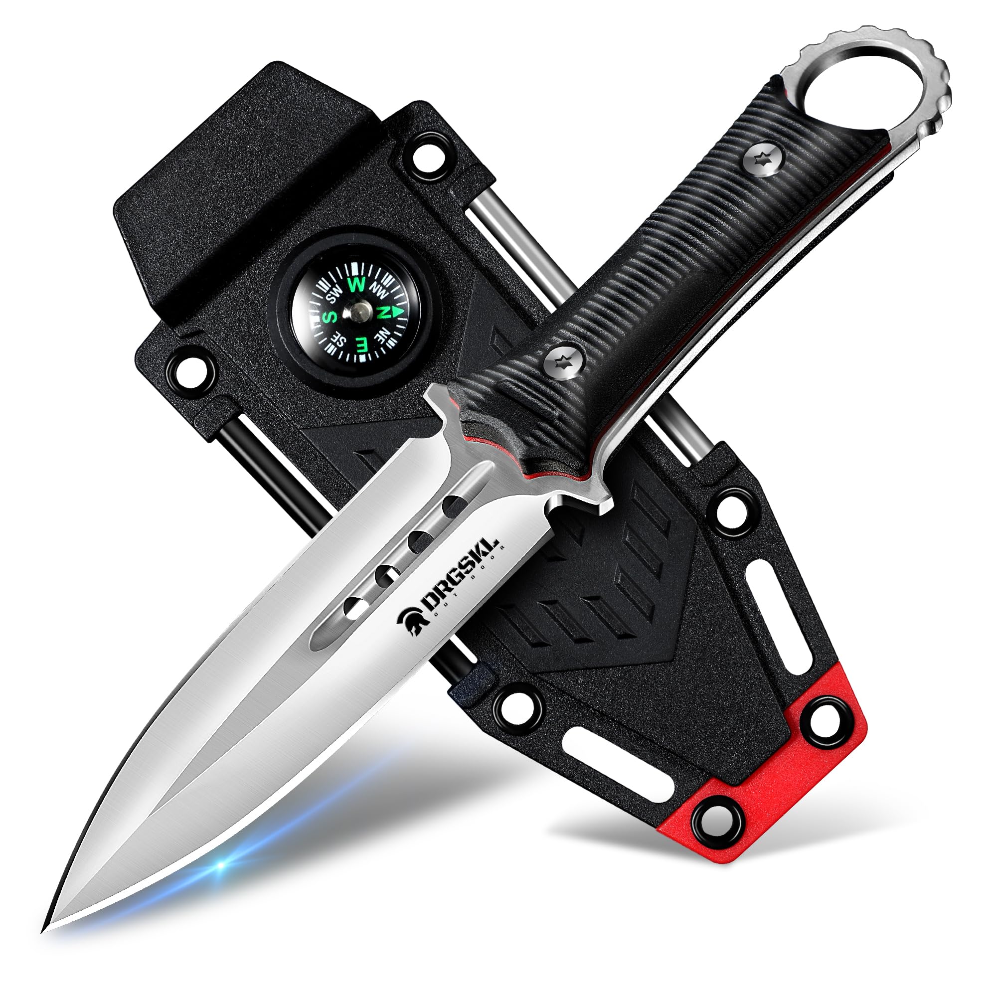 DRGSKL Outdoor Camping Messer Survival Messer Feststehende Klinge mit Kydexscheide für Männer Camping Jagd Wandern Schwarz