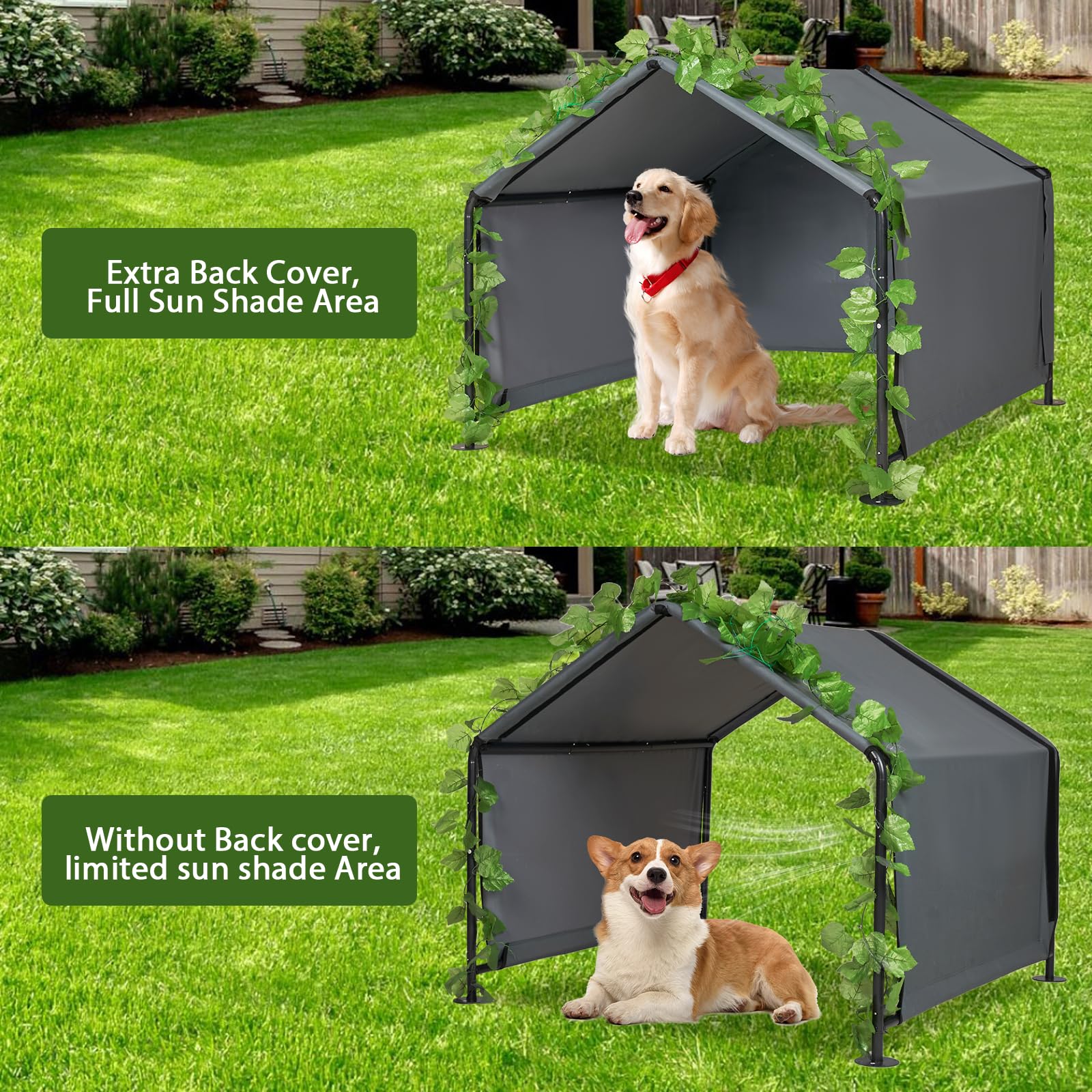 Grande riparo per cani – Tenda da esterno per animali domestici con porte aggiornate, tettoia esterna per sole e pioggia, per cani, gatti, piccoli animali e bestiame con copertura antipioggia