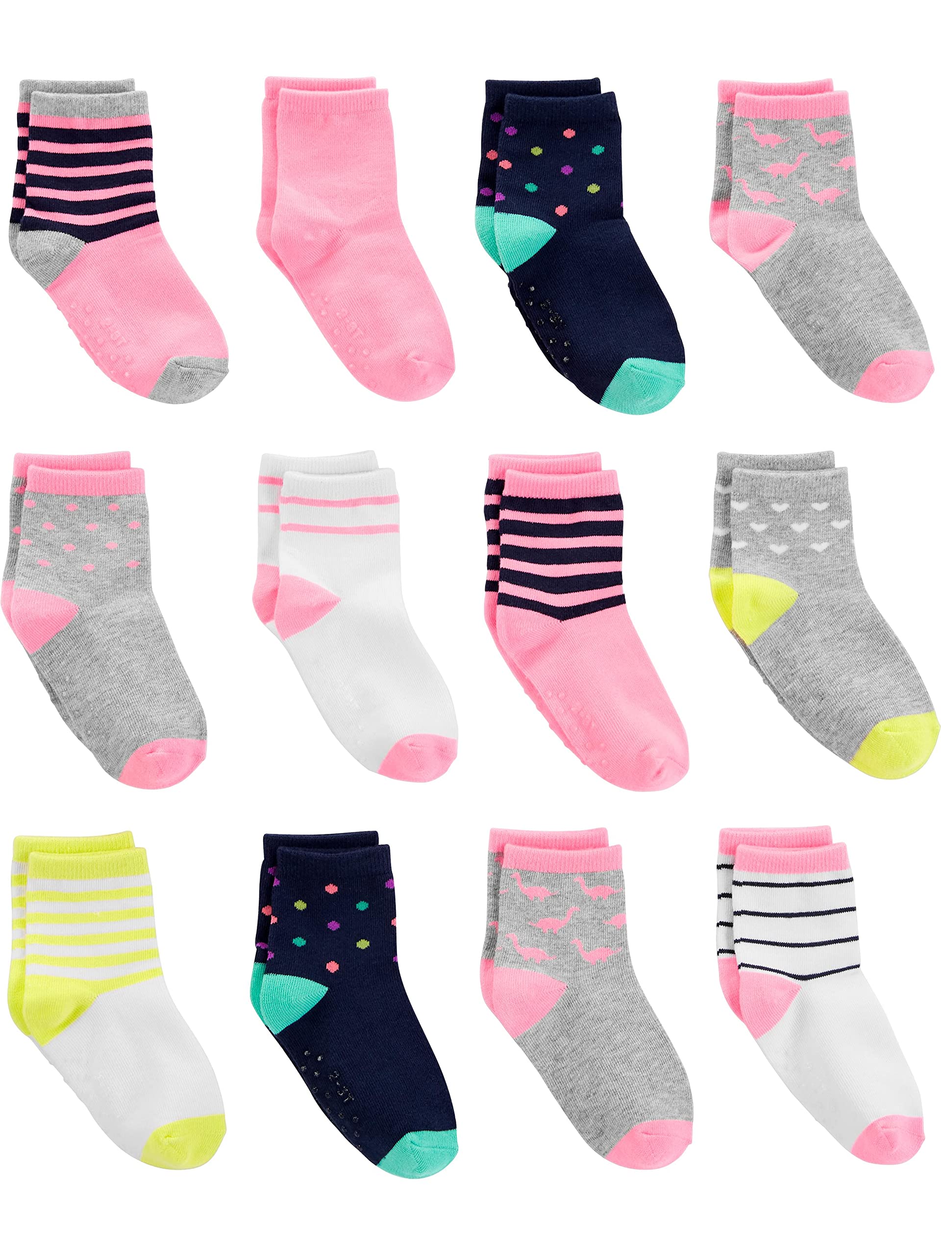 Simple Joys by Carter's Baby 12-Pack Sock Crew, Multicolour/Dinosaur/Dots/Hearts/Stripes, 4 Years (Pack of 12)